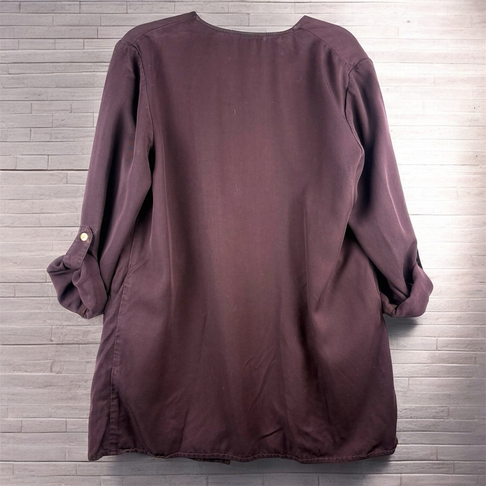 H&M Conscious Lyocell Eggplant Open Front Cardigan Jacket With Pockets Sz 12 - Picture 3 of 11